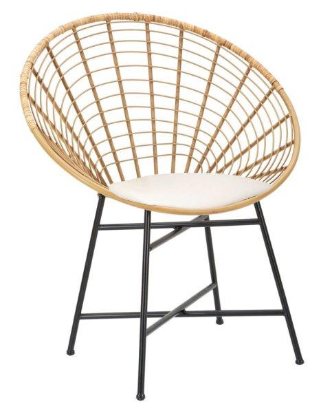 Rattan fotel, fém lábakkal, fehér párnával - SOLEIL - Butopêa