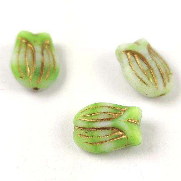 Cseh üveg gyöngy - hosszában fúrt tulipán alakú - Mint Matt Gold- 16x11mm