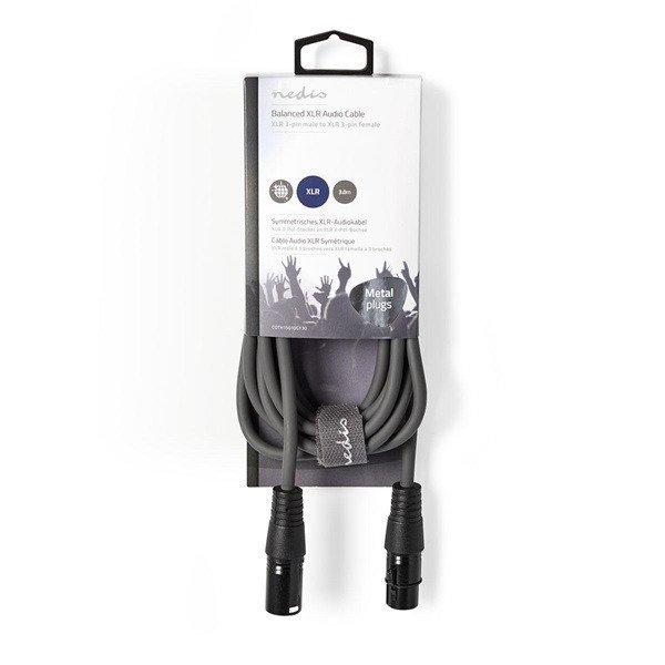 Nedis félprofi XLR audió kábel COTH15010GY30, XLR 3érintkezős dugó -
aljzat, 3m, rugalmas