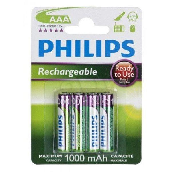 Philips R03B4RTU10/10 elem tölthető aaa 1000 mah 4-bliszter (ready to use)