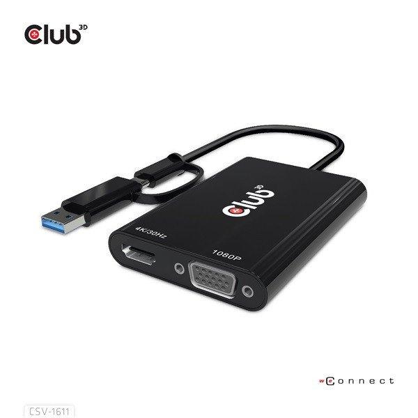 Club 3D Átalakító - CSV-1611(USB-C (USB-A Adapterrel) to Dual HDMI (4K/30Hz)
/ VGA (1080/60Hz))
