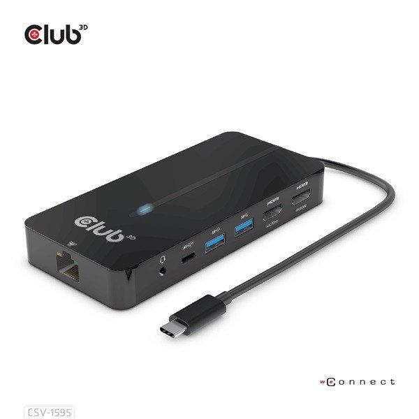 Club 3D USB Hub - CSV-1595 (USB-C Gen 1 to 2xHDMI, 2xUSB-A Gen 1, USB-C Gen 1
100W PD 3.0, RJ45, 3,5 Jack, 4k60Hz)