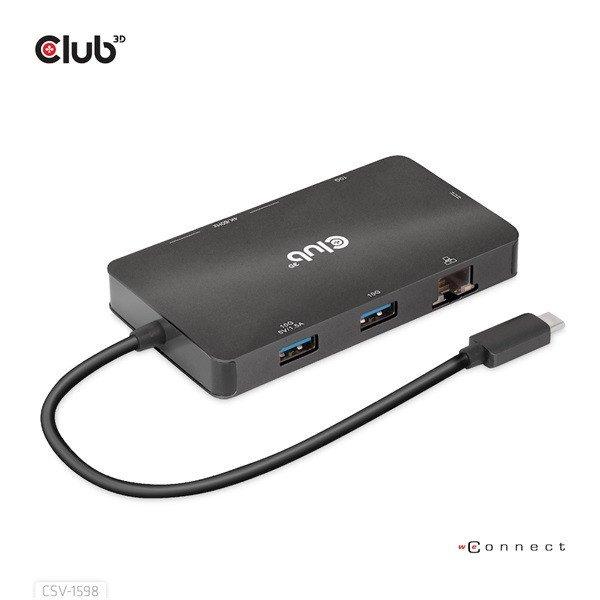 Club 3D USB Hub - CSV-1598 (USB-C Gen 2 to 2xDisplayPort, 2xUSB-A Gen 2, 2xUSB-C
Gen 2, RJ45, 4k60Hz)