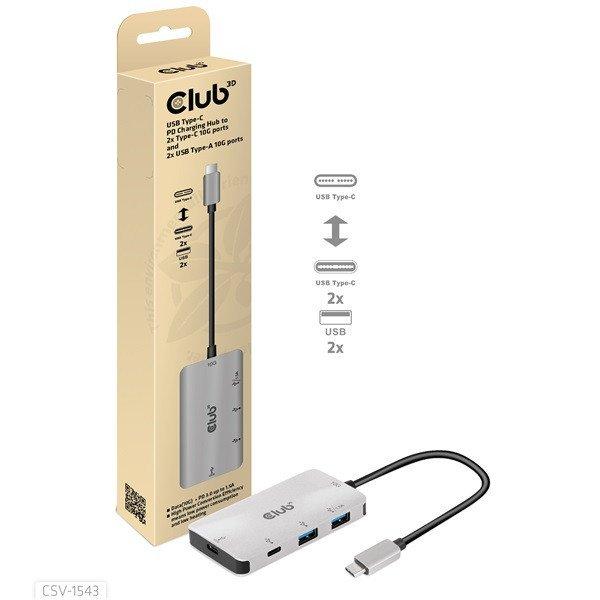 Club 3D USB Hub - CSV-1543 (USB-C Gen 2 to USB-C (data), USB-C (data+charge),
USB-A (data), USB-A (data+charge)