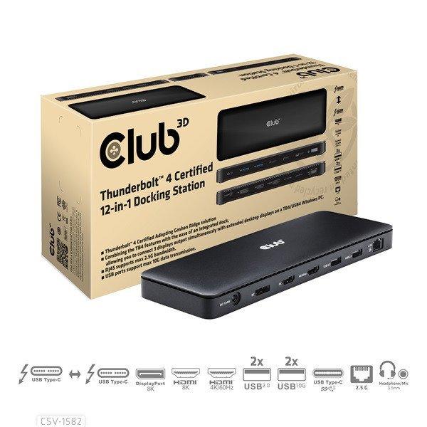 Club 3D Notebook Dokkoló - CSV-1582 (140W, Thunderbolt 4, DP, 2xHDMI, USB-C,
4xUSB-A, SD, TF, RJ45, 3,5 Jack, DC)