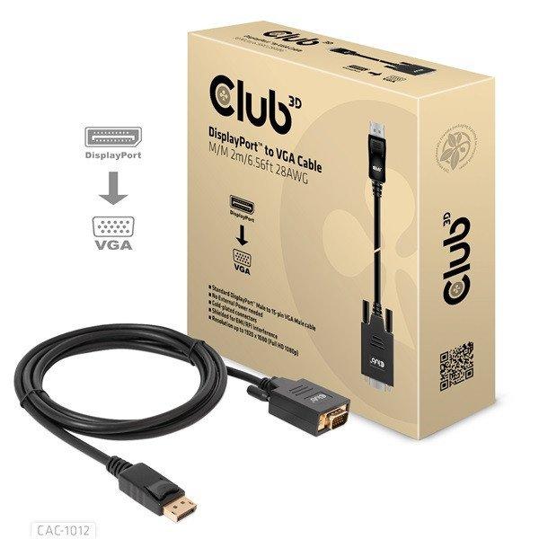 Club 3D Kábel - CAC-1012 (DisplayPort to VGA, 2m, 28AWG, Full HD 1080p,
Aranyozott csatlakozók)