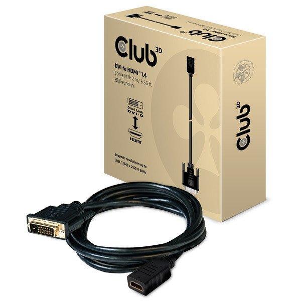 Club 3D Kábel - CAC-1211 (DVI-D to HDMI 1.4, 2m, M/F, kétirányú, UHD 4K30Hz,
Arany érintkezők)