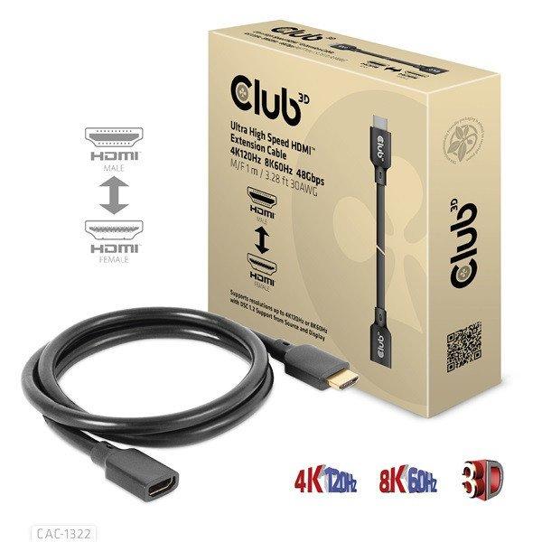 Club 3D Kábel - CAC-1322 (HDMI 2.1 Ultra High Speed kábel, 4K120Hz 8K60Hz,
30AWG, 48Gbps, 1m, M/F)