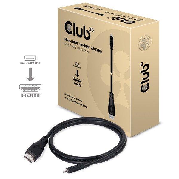 Club 3D Kábel - CAC-1351 (Micro HDMI to HDMI 2.0, 4K60Hz, 1m, Bi-Directional)