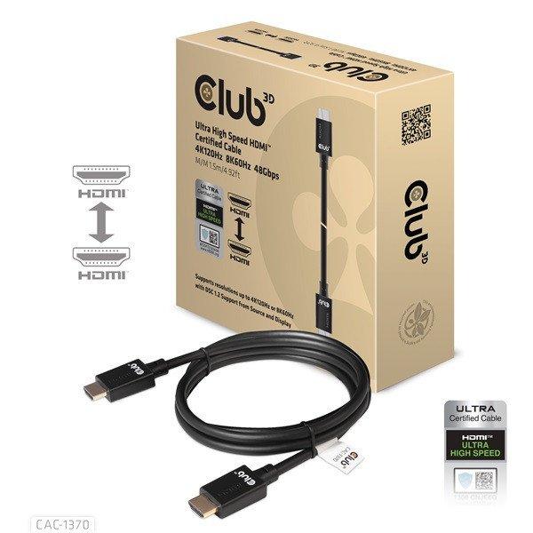 Club 3D Kábel - CAC-1370 (HDMI 2.1, 48Gbps, 4K120Hz, 8K60Hz, 1.5m, HDMI M-M,
alacsony EMI, VRR, QMS)