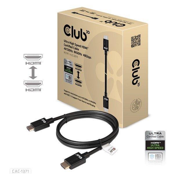 Club 3D Kábel - CAC-1371 (HDMI 2.1 Ultra High Speed kábel, 4K120Hz, 8K60Hz,
Ultra High Speed, 48Gbps, M/M, 1m)