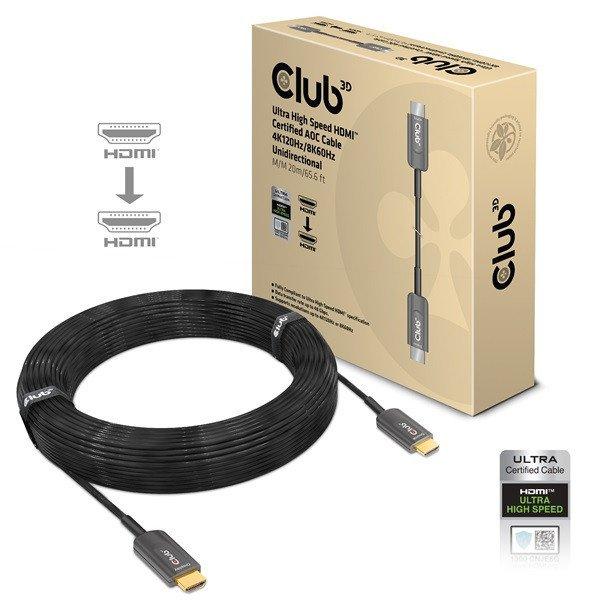 Club 3D Kábel - CAC-1379 (HDMI 2.1 Ultra High Speed, AOC, M/M, 8K60Hz, 4K120Hz,
20m, eARC, VRR, HDR10, DSC 1.2)