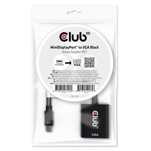 Club 3D Átalakító - CAC-2113 (Mini DisplayPor 1.1a to VGA, fekete, aktív,
1920x1200@60Hz, kompatibilis AMD/Nvidia/Intel)