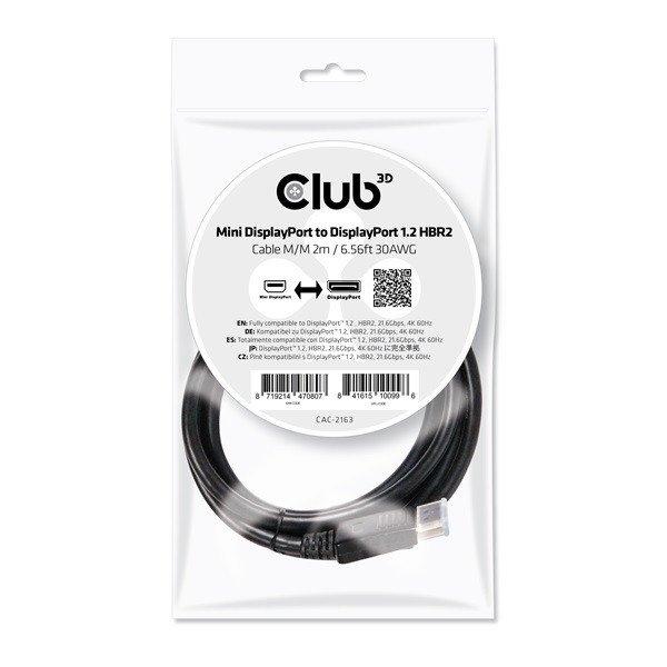 Club 3D Kábel - CAC-2163 (Mini DisplayPort to DisplayPort 1.2, 2m, 4K 60Hz,
Bidirektional, 21.6Gbps, zárral)