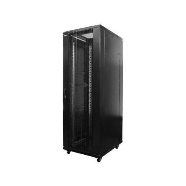 Techson 600 × 600 mély 22U magas, álló 19"-os rackszekrény,
üvegajtó, fekete