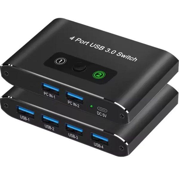  USB 3.0 kapcsoló, 4 portos USB KVM kapcsoló 2 számítógéphez, 4 eszköz
megosztása
