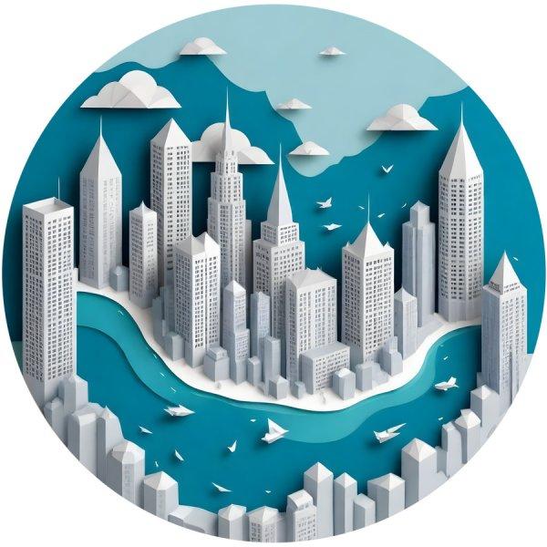 Öntapadós kör alakú poszter tapéta, origami stílus, városi kikötő, city
falmatrica  120x120 cm 