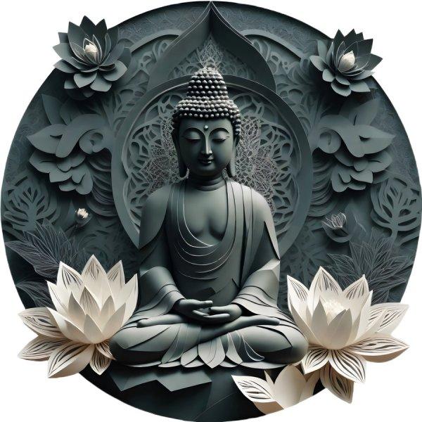 Öntapadós kör alakú poszter tapéta, Buddha szobor, lótusz virág, zöld 
120x120 cm 