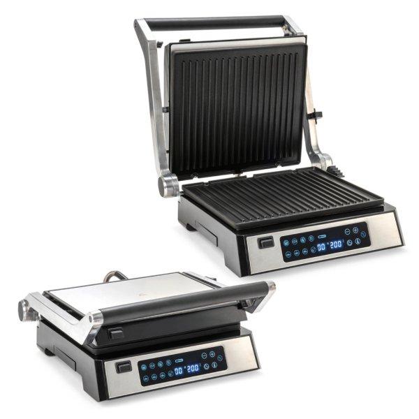 Ambiano GTSF-KG03 inox nemesacél 2200W elektromos digitális kontaktgrill,
asztali kontakt grill kivehető 30 x 26 cm sütőlapokkal, húshőmérővel