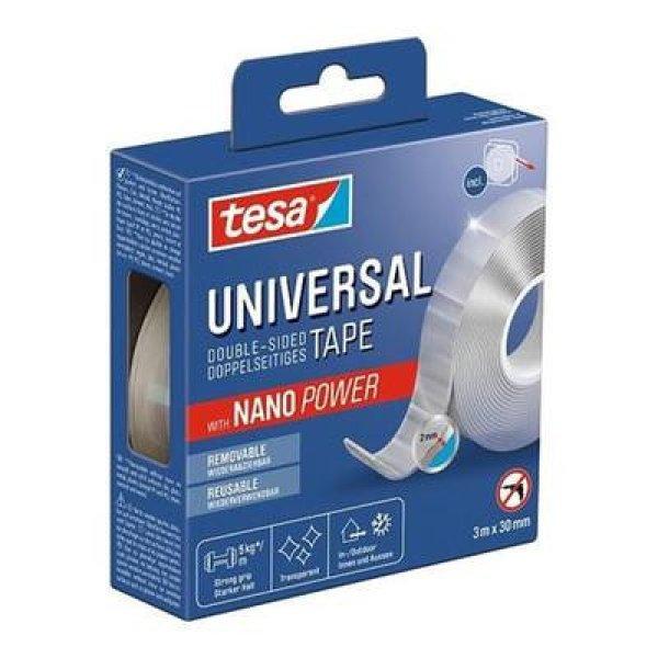 Ragasztószalag, kétoldalas, visszaszedhető, átlátszó, 30 mm x 3 m, TESA
"Universal Nanotape"