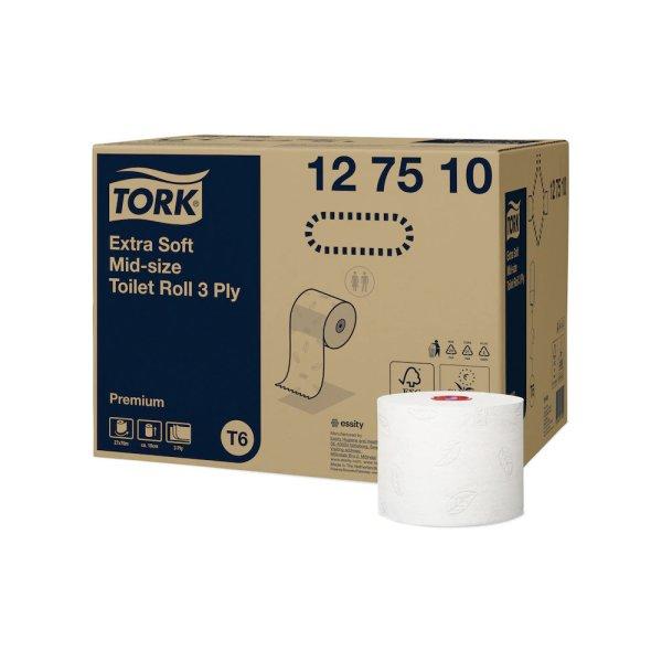 Toalettpapír 3 rétegű duplatekercses átmérő: 13,2 cm 70 m/tek 27
tekercs/karton Premium Mid-size T6 Tork_127510 fehér