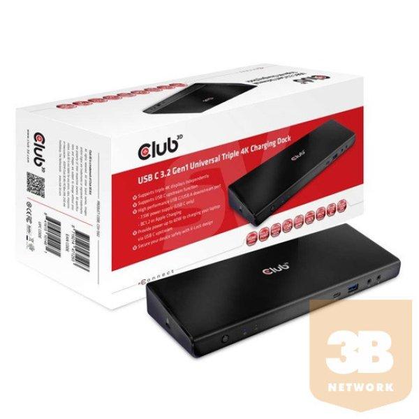 USB Club 3D USB TYPE C 3.2 GEN 1 UNIVERSAL TRIPLE 4K TÖLTŐ DOKKOLÓ 60W