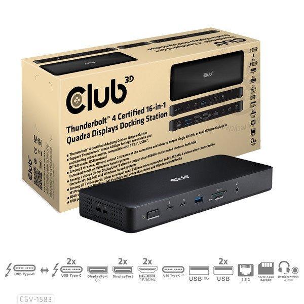Club 3D Notebook Dokkoló - CSV-1583 (2xThunderbolt 4, 3xDP, 2xHDMI, USB-C,
3xUSB-A, SD, TF, RJ45, 3,5 Jack, 140W DC)