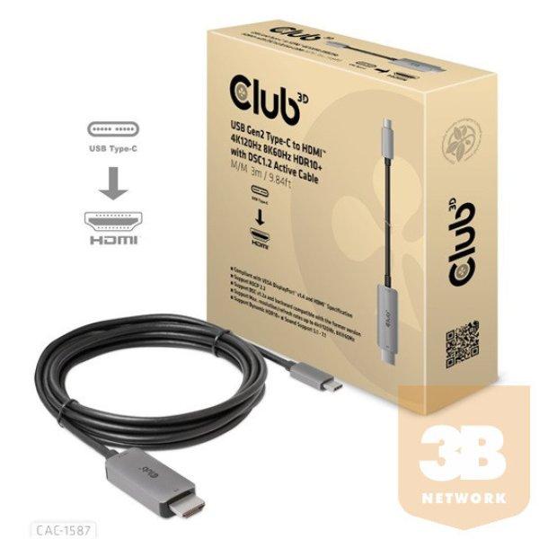 KAB Club3D USB Gen2 Type C to HDMI 4K120Hz 8K60Hz HDR10 with DSC1.2 Active Cable
M/M