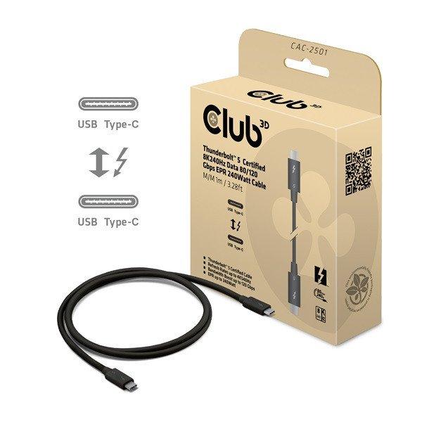 Club 3D Kábel - CAC-2501 (Thunderbolt 5 USB-C to USB-C, 240W, 80/120 Gbps, EPR,
8K240Hz, 1m)