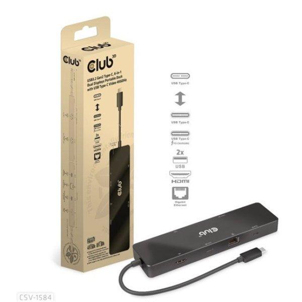 ADA Club3D USB3.2 Gen2 Type-C, 6-in-1 Dual Displays Portable Dock with USB
Type-C Video 4K60Hz