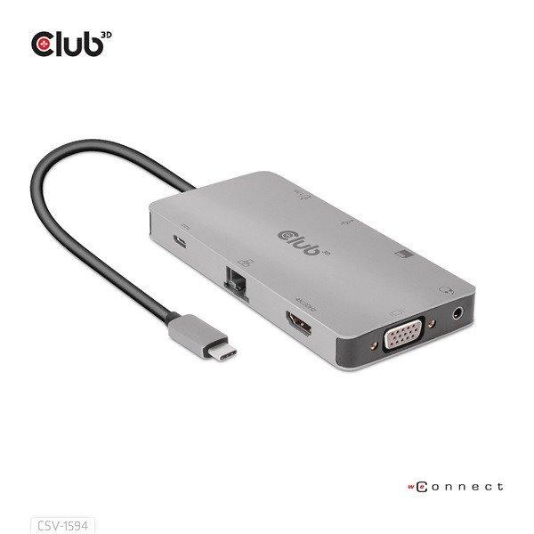 Club 3D USB Hub - CSV-1594 (3.1 USB-C Gen 1 to HDMI, 2xUSB-A Gen 1, USB-C Gen 1,
VGA, SD, Micro SD 3.0, RJ45, 3,5 Jack)