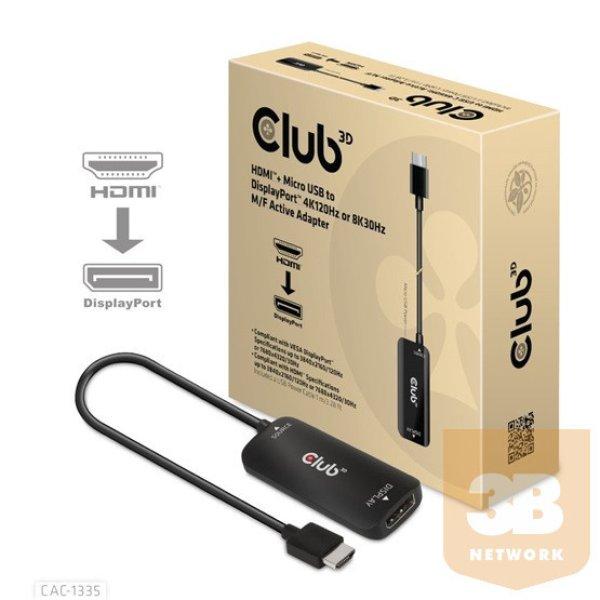 KAB Club3D HDMI + Micro USB to DisplayPort™ 4K120Hz or 8K30Hz Active Adapter
M/F