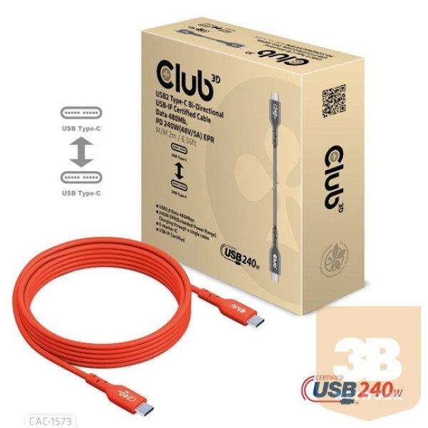 KAB Club3D USB2 Type-C Bi-Directional USB-IF Certified Cable, Data 480Mb, PD
240W(48V/5A) EPR M/M 2m - 6.56ft