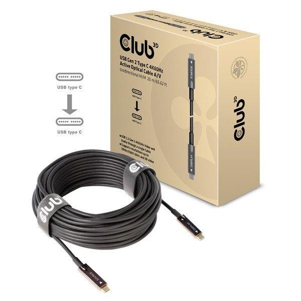 Club 3D Kábel - CAC-1589 (3.2 USB-C Gen 2 to 3.2 USB-C Gen 2, aktív, optikai,
60W PD, 4K60Hz, bidirectional, 20m)