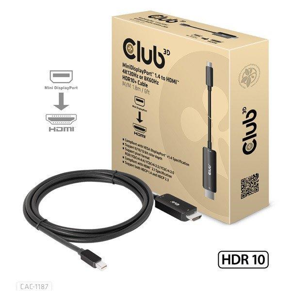 Club 3D Átalakító - CAC-1187 (MiniDP 1.4 to HDMI 4K120Hz / 8K60Hz HDR10+,
1.8m)