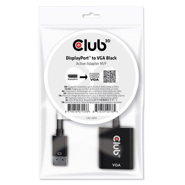 Club 3D Átalakító - CAC-2013 (DP 1.1a to VGA, fekete, aktív, WUXGA 1920x1200
@60Hz)
