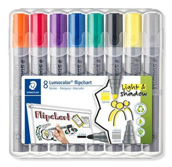 Flipchart marker vegyes készlet, 2/2-5 mm, STAEDTLER "Lumocolor®
356", 8 különböző szín