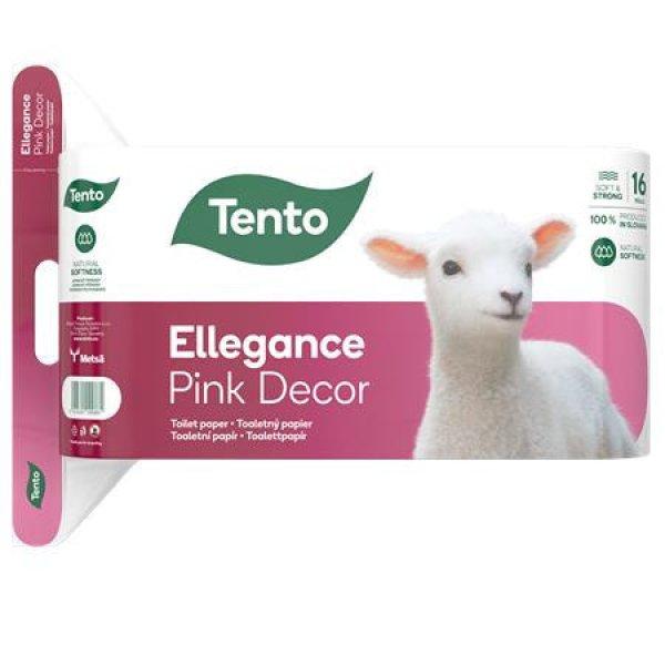 Toalettpapír, 3 rétegű, kistekercses, 16 tekercs, TENTO "Ellegance Pink
Decor", fehér