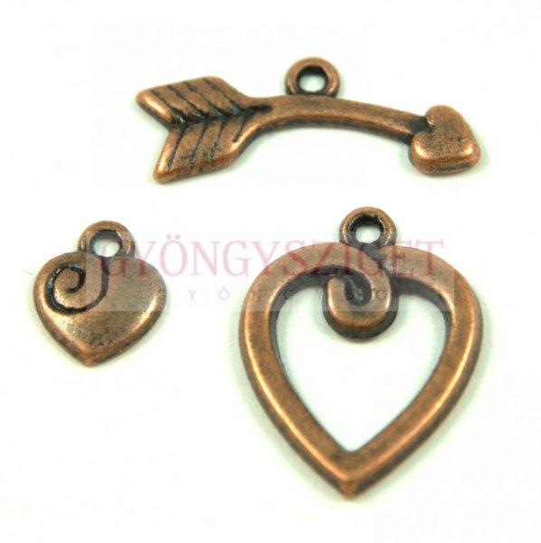 T-kapocs medállal - antik vörösréz színű - 20x15mm és 10x8mm