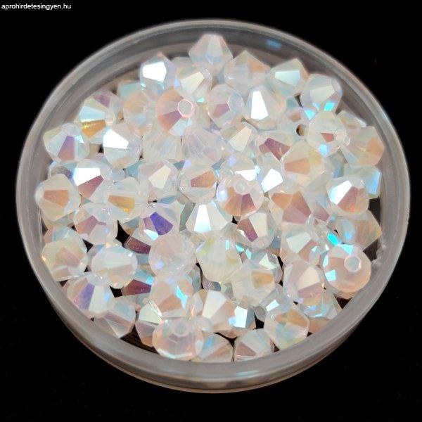 Preciosa bicone gyöngy - White Opal AB 2X - 4mm - 50db