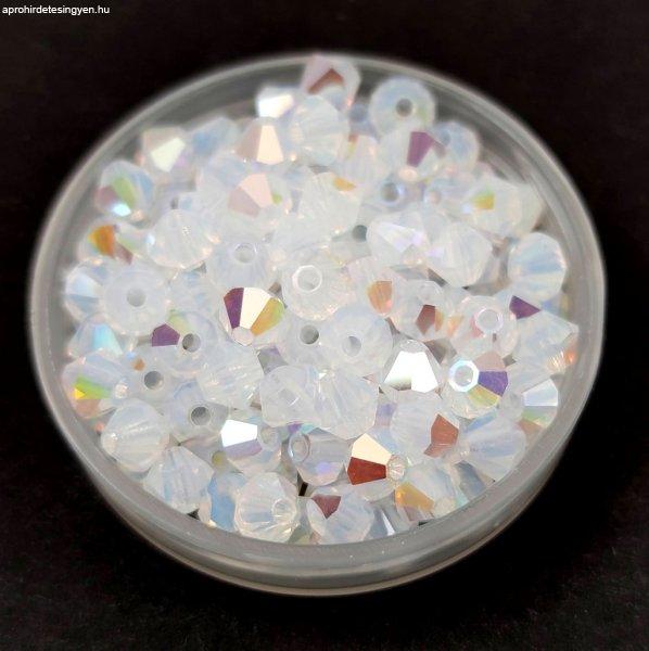 Preciosa bicone gyöngy - White Opal Glitter - 4mm - 50db