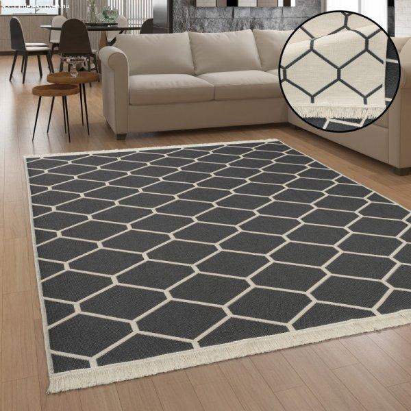 Kétoldalas pamut mosható szőnyeg étkezőbe nappaliba geometria mintás
antracit 80x150 cm