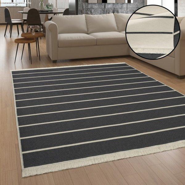 Kétoldalas pamut mosható szőnyeg étkezőbe nappaliba csíkos antracit
120x160 cm