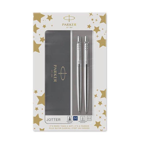 Golyósirón + pixirón Parker Royal Jotter, rozsdamentes acél, ezüst klipsz,
díszdobozban