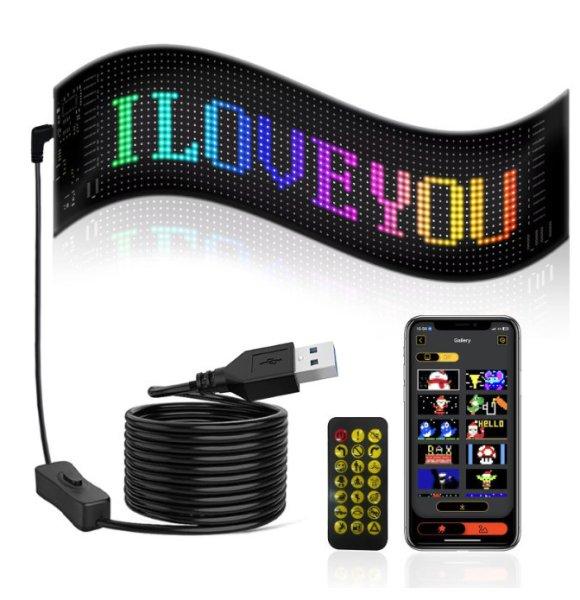 Matrix Pixel LED panel, Bluetooth vezérlés, Alkalmazással programozható,
16x64 LED, 9.5x37.5cm, vízálló