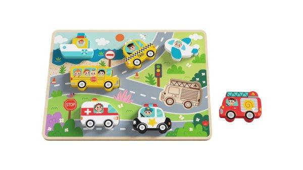 Tooky Toy Közelekedés forma kirakós fa játék puzzle 9db-os