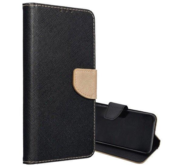 Tok álló, bőr hatású (FLIP, oldalra nyíló, asztali tartó, kártyazseb,
textil hatás) FEKETE/ARANY Samsung Galaxy S25 (SM-S931)