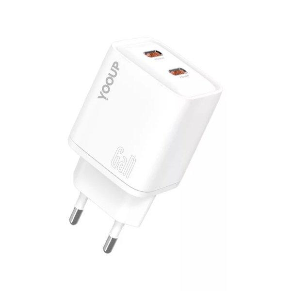 YooUp NC63-F Dupla Hálózati Töltő (Type-C) PD 40W Fehér