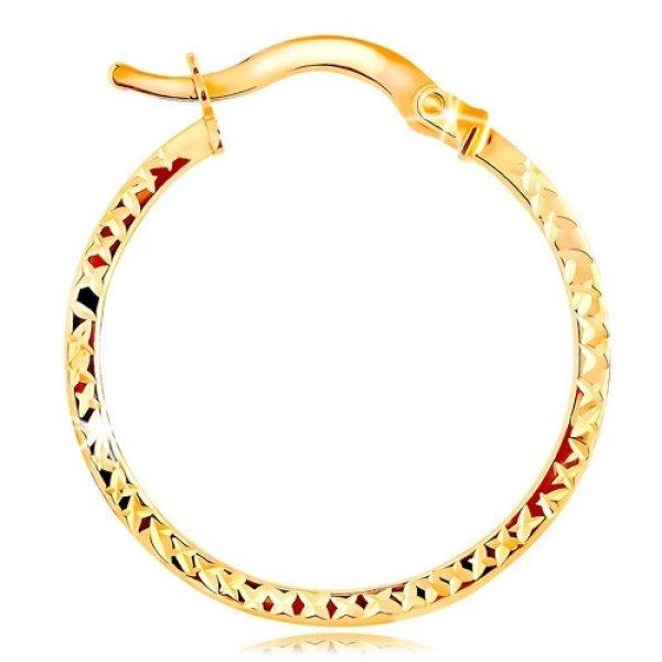 14K sárga arany fülbevaló - karika,vágott felülettel az oldalán,24 mm