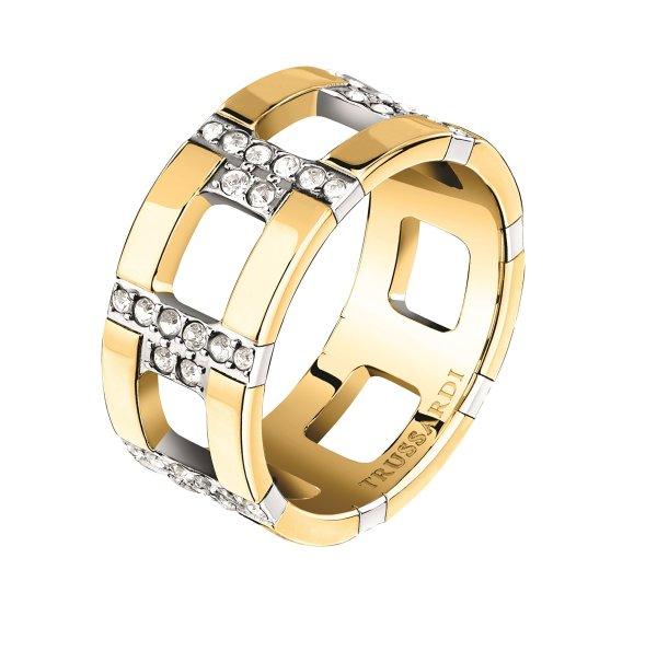 Trussardi Jellegzetes aranyozott gyűrű cirkónium kövekkel
T-Logo TJAXC38 54 mm